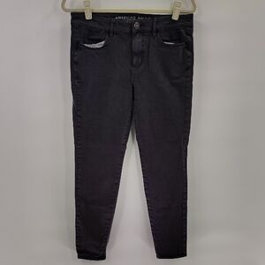 American Eagle Outfitters women's faded black denim jeans size 10 jeggings 360°